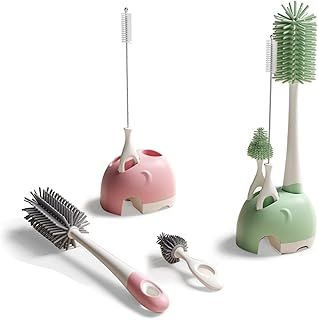 Bebamour Stand Baby Bottle Brushes for Cleaning 3 in 1 Soft Baby Bottle Brush, Teat Brush, Straw Cleaner for Stand Bottle Brushes Cleaner Set (Green)