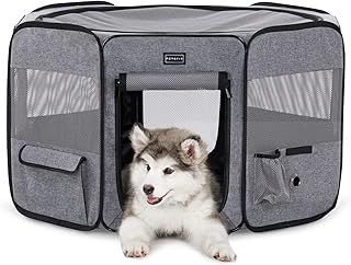 Dog Pen Indoor,Portable Dog Playpen with Pocket and Drink Hole, Cat Pen Waterproof and Zipper Sealed Bottom Pop Up Play pen(91.5 cm x 84 cm x 53 cm)