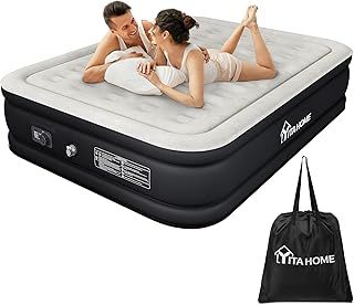 YITAHOME King Size Air Bed with Built-in Pump, Double Inflatable Air Mattress 3 Mins Quick Self-Inflation/Deflation,Portable Blow Up Bed Airbed for Guest Home Camping Travel Outdoor,Dotted,Black/Gray