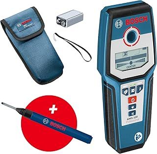 Bosch Professional Stud Finder GMS 120 (Drill hole marker, max. detection depth wood/magnetic metal/non-magnetic metal/live cable: 38/120/80/50 mm, in cardboard box) - Amazon Exclusive