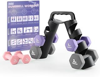 PhysKcal Dumbbells Set of 6 with Carry Rack, Hand Weights & Tree Set for Home Gym Studio Workout