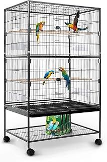 Large 132cm Flight Cage Stand Wheels Rolling Portable Metal Bird Cage Tray For Parrot Cockatiels Quaker Parakeets Green Cheek Conures Cockatoo Parrot Budgies Canary (Black 132x79x51.8cm)