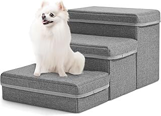 Dog Steps for Sofa Beds, Foldable Pet Steps with Storage Box, Durable Non-Slip Fabric Cover Friendly storage Dog Cat Stairs to Small Dogs and Cats or Injured Pets,3 Steps