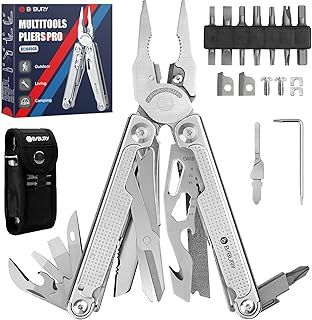 BIBURY Multitools, Men's Gifts for Christmas, Multi Tool Foldable Pliers with T-Shank Tool, Strap Cutter, Stainless Steel Multitools Ideal for Camping, Repairing, Gift for Dad Men - Pro - BI2049GB