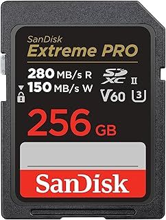 SANDISK Extreme PRO SDXC card 256GB, UHS-II(SD memory card up to 280 MB/s, V60, 6K & 4K UHD, Shock, Temperature, Water and X-Ray Proof, RescuePro Deluxe data recovery software, Class 10, U3)