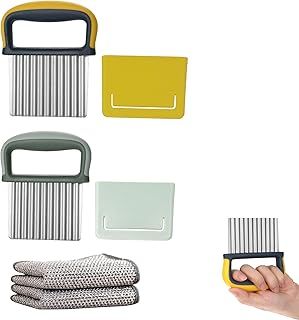 4Pcs Stainless Steel Potato Chipper Chip Cutter, Potato Cutter French Fries Vegetable Cutter and Fruit Slicer, Potato Spiral Cutter, 2Pcs Wire Rags.