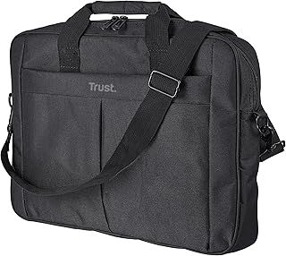 Trust Primo Laptop Bag 16 Inch, Work Bag with Padded Interior, Adjustable Shoulder Strap, Dual Metal Zippers, Messenger Bag for Business, Notebooks, Macbook - Black