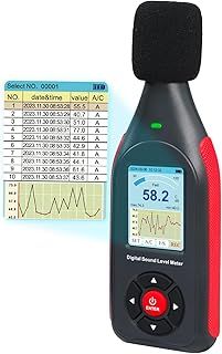 Decibel Meter Data Logger Digital Sound Decibel Meter, Sound Level Meter with 43,000 Data Record & Export, Rechargeable Noise Meter with A/C Frequency&DC Output, 3-Color Alarm, Real Time Measurement