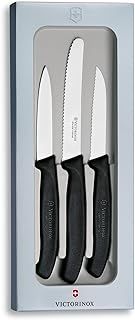 Victorinox Swiss Classic, Set of Paring Knives, Set of 3, Straight Edge, Robust Plastic Handle, Black