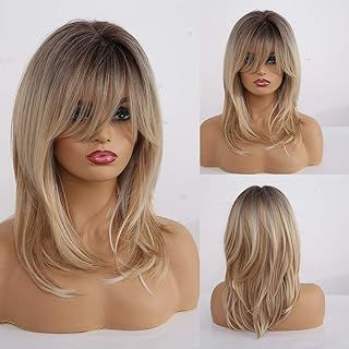 HAIRCUBE Curtain Bangs Nature Layered Wigs for Women Advanced Hierarchical Hairstyle Heat Resistant Synthetic Fiber(Dark Ombre Blonde)