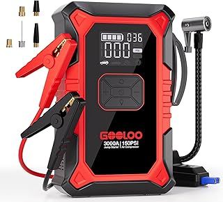 GOOLOO A3 Jump Starter with Air Compressor, 3000A Portable Car Battery Booster (9.0 Gas/6.5L Diesel) with 150PSI Auto-Shutoff Tire Inflator, 12V Lithium Jump Box Car Battery Jumper Starter