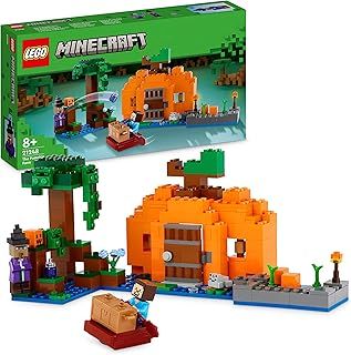 LEGO Minecraft The Pumpkin Farm Set, Buildable House Toy with a Frog, Boat, Treasure Chest plus Steve and Witch Figures, Swamp Biome Action Toys, Gift for Kids, Boys, Girls 21248