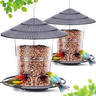 Bird Feeders for Outdoors, 2 Pack Bird Feeder Outside Hanging, Adjustable Feeder with Sturdy Wire and Roof, Plastic Bird Feeder for Garden, Backyard, Terrace