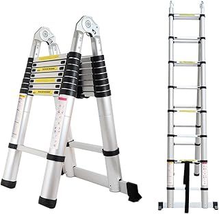 Telescopic Ladder 5m with Stabiliser Bar, Multi-purpose Folding Ladder - A-frame Ladder & Straight Ladder for Indoor Outdoor, Portable Aluminium Ladder EN131, 150 kg Capacity Max Load