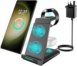 Wireless Charger for Samsung - ADADPU 3 in 1 Charging Station for Multiple Devices, Fast Charger Stand Dock for Galaxy S24 S23 S22 S21 S20 Z Flip Fold 4, Galaxy Watch 5/5 Pro/4/3, Galaxy Buds 2 Pro