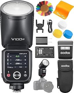 Godox V100-N V100N TTL Camera Flash for Nikon, Godox V1Pro-N Upgraded, 100ws Round Head Flash with OLED Screen and SU-1, 2.4G HSS 1/8000S Li-Ion 7.2V/2980mah