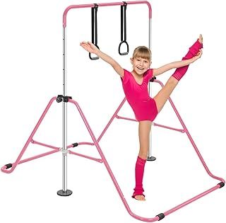Gymnastics Bar - Training Gymnastics Equipment for Kids - Adjustable Height - Folding Horizontal Bar with Gymnastic Rings
