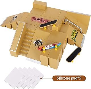 Finger Skateboard Park, Skate Park Kit Ramp Parts Mini Fingerboard Rails Starter with Fingerboards & Silicone Mat Set (8pcs)