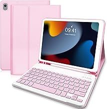 Case with Keyboard for iPad 9 Generation 10.2 inch, (UK Layout) Keyboard Case for iPad 9th Generation 2021 / 8th Gen 2020 / 7th Gen 2019 with Pencil Holder，Keyboard for iPad 9th Generation 10.2, Pink
