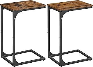VASAGLE Set of 2 C-Shaped Side Table, Bedside Table, Sofa Side Table, Coffee Table, with Metal Frame, Industrial, for Living Room, Bedroom, Rustic Brown and Black LET354B01