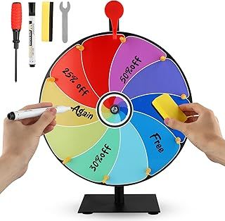 Spinning Prize Wheel, 12 Inch Heavy Duty Roulette Wheel With Stand, Dry Erase Marker and Eraser, 10 Slots Color Tabletop Roulette Spinner of Fortune, for Trade Show, Carnival, Win Fortune Spin Games