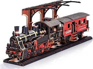ROBOTIME Steam Train Model Kits for Adults to Build, 3D Wooden Puzzles Home Decor Craft Gifts for Adults Men Boys Girls