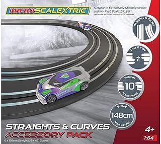 Micro Scalextric Track Extension Pack - Straights and Curves - Extend Your Layout by 148cm, Includes 6x 150mm Straights & 4x 45 Degree Curves, Micro Scalextric Accessories