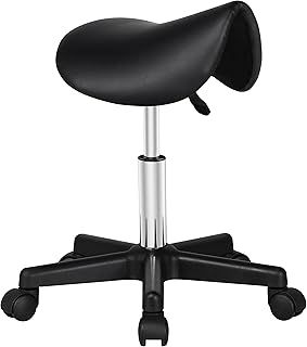 Yaheetech Saddle Stool Adjustable Rolling Salon Chair Swivel Rolling Wheels & Ergonomic for Hairdressing Massage Tattoo Spa Saddle Black