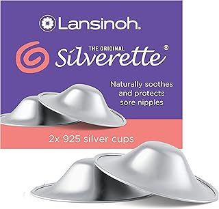 Lansinoh Original Silverette Nipple Cups - 925 Sterling Nickel Free Silver Nipple Shields for Breastfeeding – Naturally Protects and Helps Heal Sore Nipples Breast Feeding - Postpartum Essentials