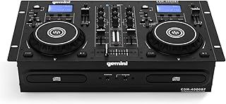 Gemini Sound Cdm-4000Bt Stand Alone Bluetooth Streaming Professional Dj Dual Deck Media Player Mixer Cd/Cdr USB Playback 2 Band EQualizer Manual Looping Sensitive Jog Wheels, Xlr Output, Anti-Shock
