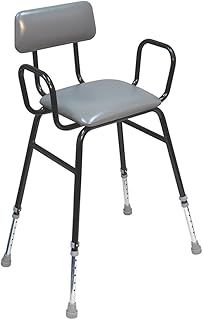 Aidapt Height Adjustable Perching Stool With Padded Seat and Safety Arms and Padded Back For Elderly for Users with Limited Mobility