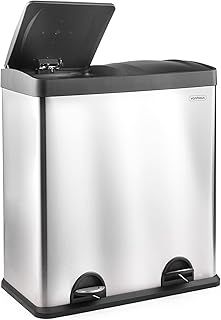 VonHaus Kitchen Bin, 60L Double Recycling Bin for Kitchen, Stainless Steel Double Compartment Food Waste Bin with Non-Slip Base & Removable Inner Bins, 2 x 30L Extra Large Airtight Pedal Bin