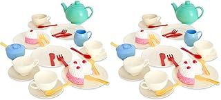 Casdon 36-Piece Tea Set. Colourful Toy Playset with Teapot, Milk Jug, Cups and Saucers, Cake, and More. Suitable for Preschool Toys. Playset for Children Aged 3+ (Pack of 2)