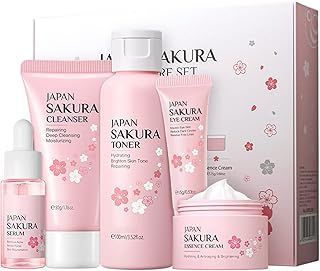 Skincare Set Skin Care for Teenage Girls Gift Set-Cleanser,Toner,Serum,Eye,Essence Serum- Facial Care Sets&Kits for Pores,Blackheads,Exfoliate,Skin Essentials Travel Kit All Skin Types (5PCS)