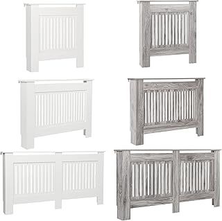 Radiator Cover White Modern MDF Vertical Slats Wooden Top Cabinet for Living Room Bedroom Hallway, Small