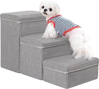 Uross Dog Stairs with Storage 3-Steps, Dog Steps for Small Medium Large Dogs, Pet Stairs to Bed for Old Dog Cats, Dog Puppy Steps for Couch (Grey)