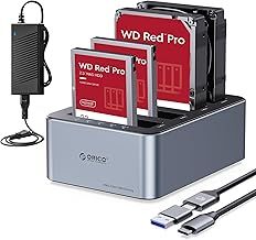 ORICO Aluminium Clone HDD Docking Station, 4 Bay Hard Drive Enclosure USB 3.2 Gen 1 for SATA 2.5/3.5 Inch SSD/HDD up to 4 x 20 TB, Offline Cloning, 12V/6.5A Power Supply (6646C3-C)