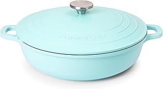 Casserole Dishes with Lid Oven Proof – Non Stick Shallow Dutch Oven – Induction Cooking Pot – Oven Safe Aluminium Stockpot – 3.9L, 28cm, Teal – by Nuovva
