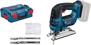Bosch Professional 18V System Cordless Jigsaw GST 18 V-LI B (bar version, cutting depth in wood/alum./metal: 120/20/8 mm, 3 jigsaw blades, anti-splinter guard, without battery/charger, L-BOXX)
