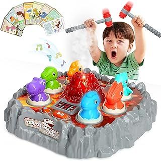 Yerloa Whack Game for Toddlers, Interactive Toys for Kids 3-5 Boys/Girls with Sound and Light, Spray Volcano Toy for 3 4 5 6 7 Year Old with 2 Soft Hammer