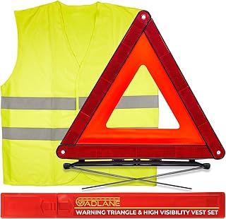 2 In 1 Emergency Warning Triangle & Hi Vis Vest Kit Car Road Safety Reflective Ece R27 & High Visibility Vest European Travel Roadside Breakdown, European Driving Kit Breakdown Triangle Hi Vis