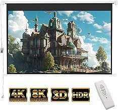 INMOZATA Electric Projector Screen 84 inch/186x105cm Motorised Projector Screen with Remote Control 16:9 Ratio Movie Screen for for Home Theater Cinema Office Video Game Outdoor Indoor-White