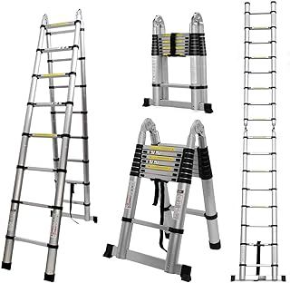 5M Telescopic Ladder 2-in-1 Multifunctional Ladder Foldable, Load Capacity up to 150 kg (2.5 + 2.5 m), Silver and Black
