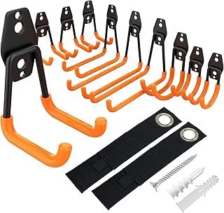 12 Pack Garage Hooks, Heavy-Duty Steel Wall-Mounted Organiser, Anti-Slip Storage Hook for Organising Bikes, Ladders, Garden Tools, Ropes, and Cables (Orange)