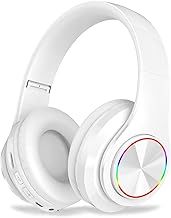 Bluetooth Headphones Over Ear, Foldable Lightweight Wireless Headset, Wireless Headphones with Built-in Mic, FM, SD/TF for Online Class, Office, PC, Phone (White)