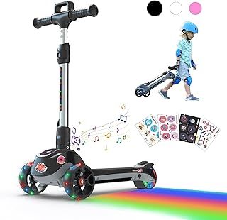 Electric Scooter for Kids Ages 3-12, Kids Scooter with Bluetooth Music Speaker, LED Light-up Wheels, Thumb Accelerator and 3 Adjustable Heights, iScooter iK2 Foldable Kids Scooter, Gift for Boys Girls