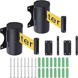 PATIKIL 2Pcs Fixed Wall Mount Retractable Belt Barrier, 16.4 Feet Yellow Belt with Caution DO NOT Enter with Steel Case for Crowd Control Grocery Retail Store Stadium