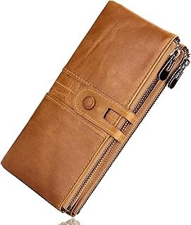 Roulens Genuine Leather Women's Wallets,Multi-Function Slim Bifold Zipper Clutch Purse,Large Capacity Card Holder with RFID Blocking