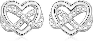 Silver Stud Earings for Women Girls, 925 Sterling Silver Heart Stud Earrings - Cubic Zirconia Stud Earrings for Mum Wife Her Birthday Mother's Day Valentine’s Day Christmas Gifts