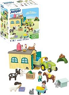 Playmobil 71656 JUNIOR: Farm Adventure with Tractor, Trailer and Animal Friends, educational toy, made from over 90% plant-based plastics, fun playset suitable for children ages 1+